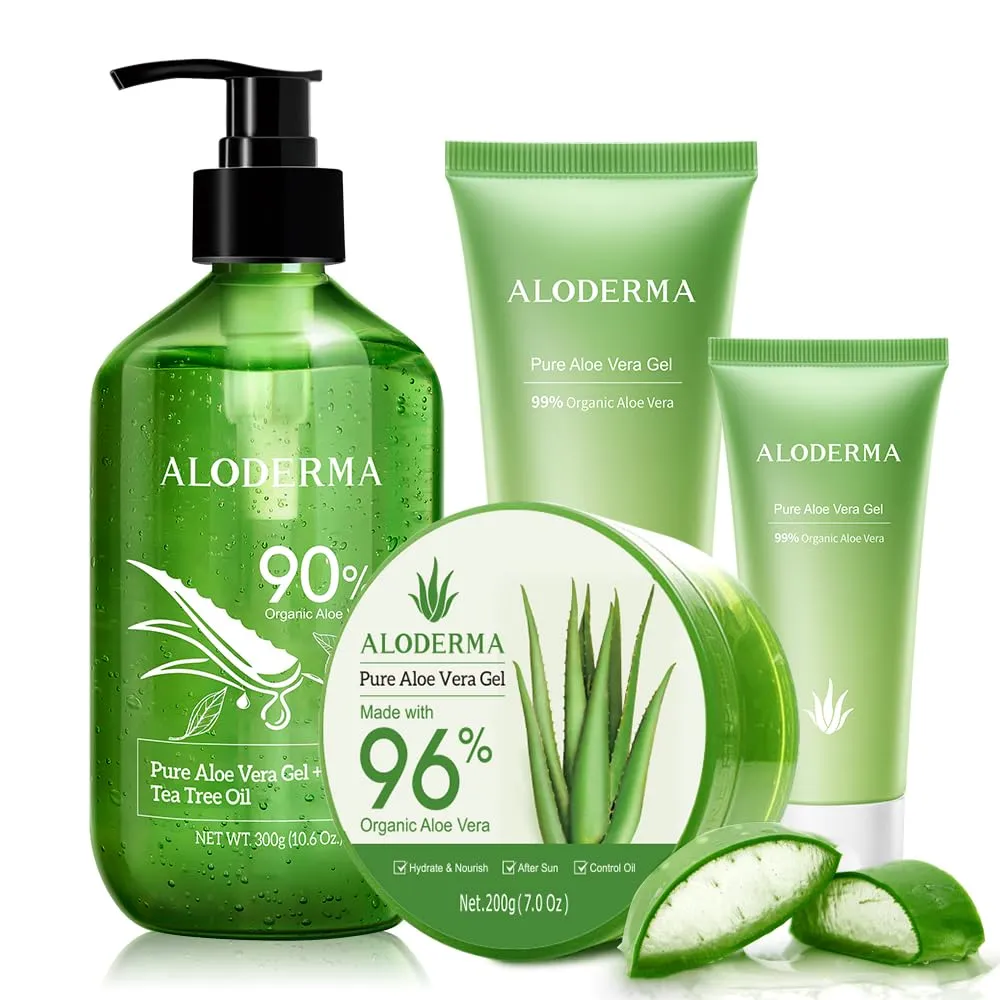 All Purpose Aloe Vera Gels Set - 5 Pieces - 300g Aloe Vera Gel   Tea Tree Oil, 200g Aloe Vera Gel, 114g Aloe Vera Gel & 2pcs x 45g Aloe Vera Gel