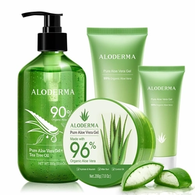 All Purpose Aloe Vera Gels Set - 5 Pieces - 300g Aloe Vera Gel   Tea Tree Oil, 2pcs x 200g Aloe Vera Gel, 114g Aloe Vera Gel & 45g Aloe Vera Gel