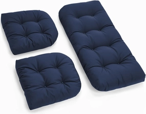 All Weather Wicker Chair Cushions of 3 Pieces, Waterproof Outdoor Wicker Chair Cushion for Patio Furniture Loveseat Settee Bench, 1 Loveseat and 2 U-Shaped Thickened Cushions, Blue