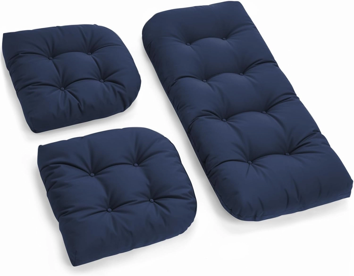 All Weather Wicker Chair Cushions of 3 Pieces, Waterproof Outdoor Wicker Chair Cushion for Patio Furniture Loveseat Settee Bench, 1 Loveseat and 2 U-Shaped Thickened Cushions, Blue