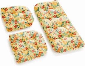 All Weather Wicker Chair Cushions of 3 Pieces, Waterproof Outdoor Wicker Chair Cushion for Patio Furniture Loveseat Settee Bench, 1 Loveseat and 2 U-Shaped Thickened Cushions, Daisy