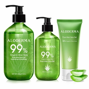 Aloderma Aloe Vera Gel Set, 3 Pieces - 500g Aloe Vera Gel, 300g Aloe Vera Gel, 114g Aloe Vera Gel
