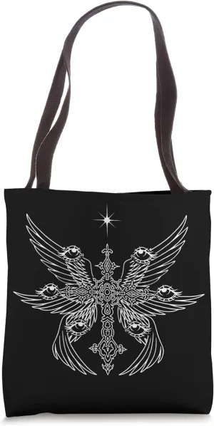Alt Goth Emo Biblically Accurate Archangel Wings Eyes Cross Tote Bag