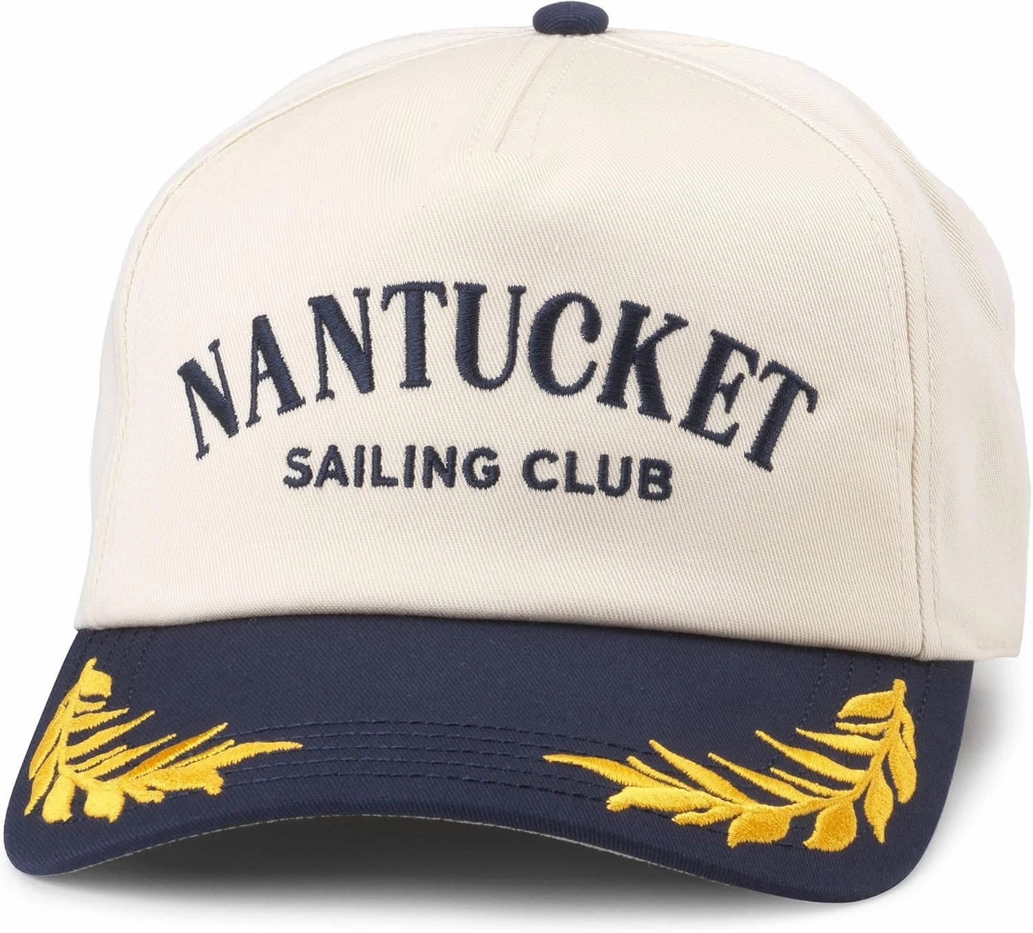 AMERICAN NEEDLE Nantucket Club Captain Adjustable Snapback Baseball Hat, Ivory/Navy (24002A-NANTU-INVY)