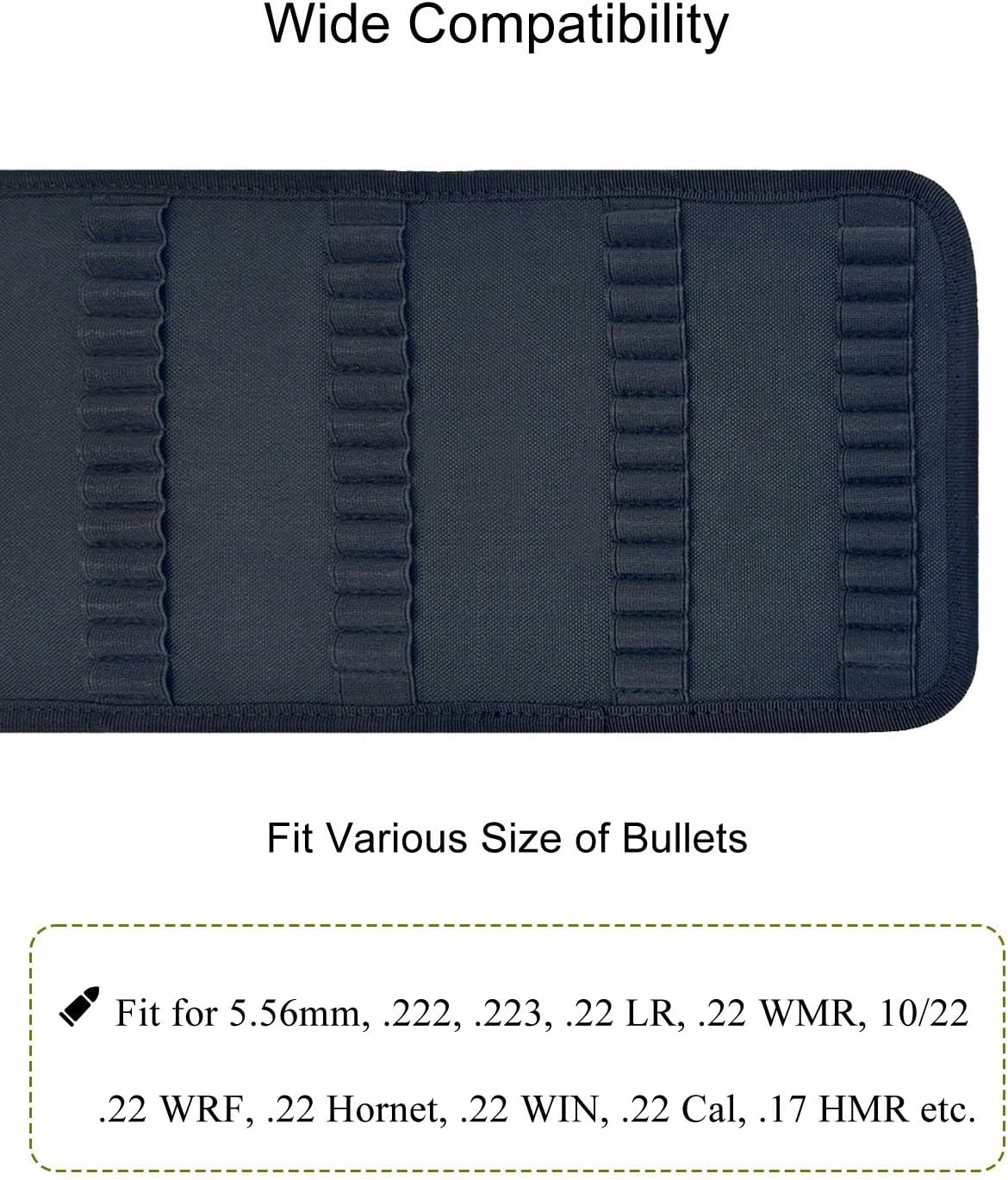 Ammo Wallet, 50 Rounds 22 Caliber MOLLE Ammo Pouch, Foldable Ammo Bag Rifle Pistol Cartridge Bullet Shell Holder, Tactical Ammo Storage Bag for .22LR .17 HMR .222 .223 5.56mm