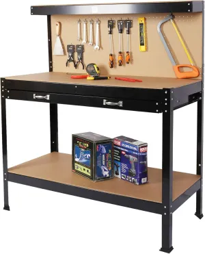 AMNOOL Work Bench Steel Tool Storage Work Bench Workshop Tool Table with Drawers and Pegboard Garage Workshop Work Bench for Commercial, Home, Garage or Office
