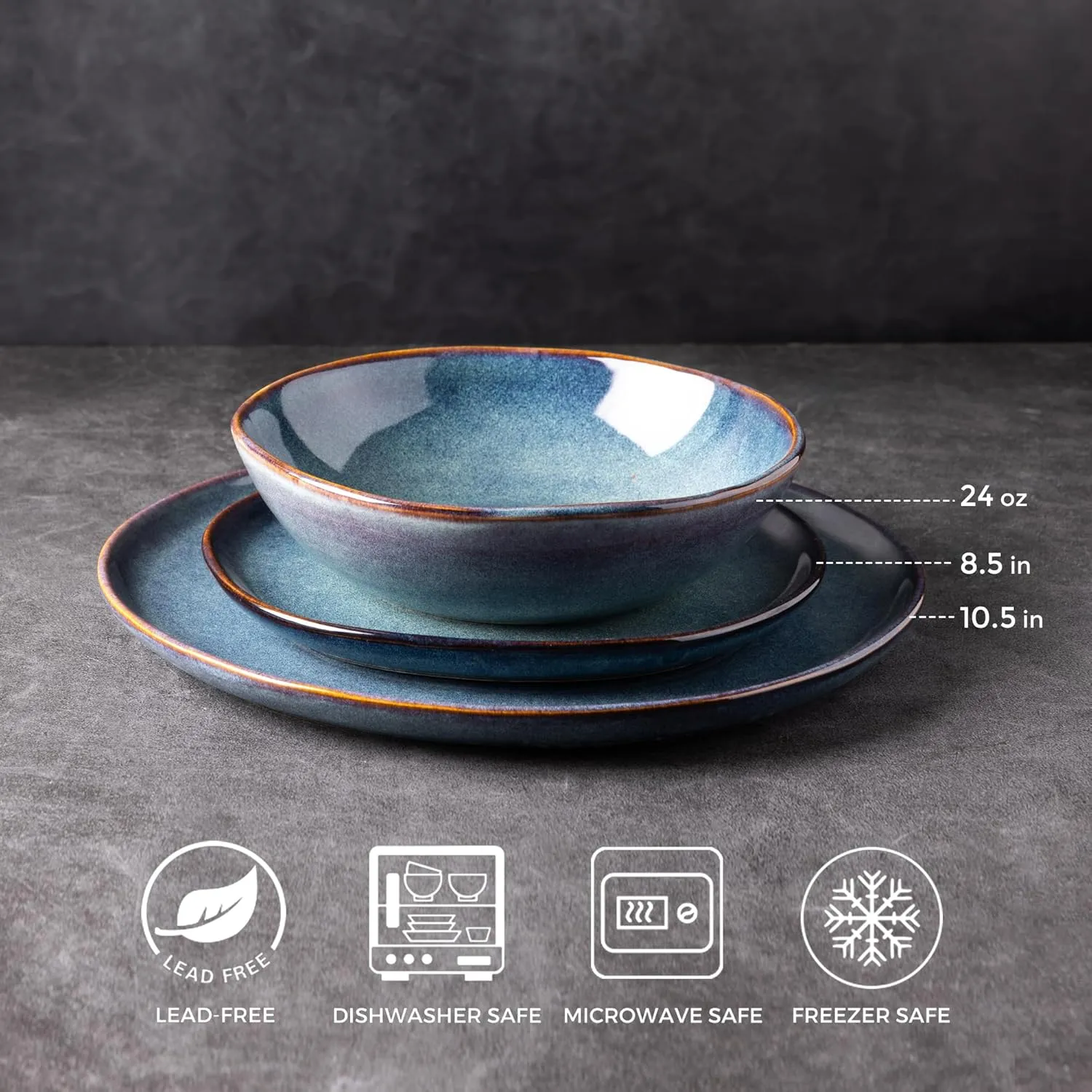 AmorArc Ceramic Dinnerware Sets,Handmade Reactive Glaze Stoneware Plates and Bowls Set,Highly Chip and Crack Resistant | Dishwasher & Microwave Safe,Service for 8 Dishes Set (24pc)