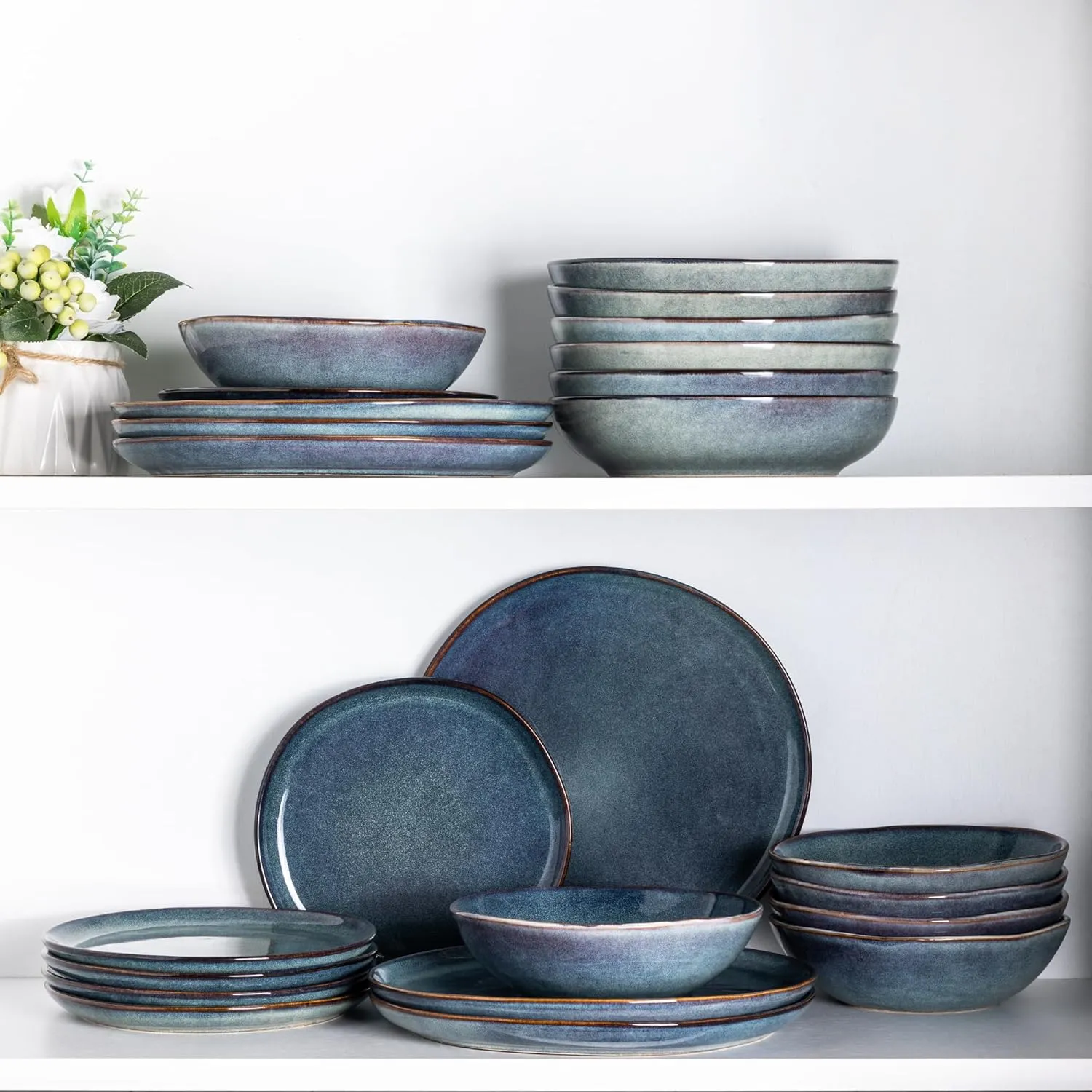 AmorArc Ceramic Dinnerware Sets,Handmade Reactive Glaze Stoneware Plates and Bowls Set,Highly Chip and Crack Resistant | Dishwasher & Microwave Safe,Service for 8 Dishes Set (24pc)