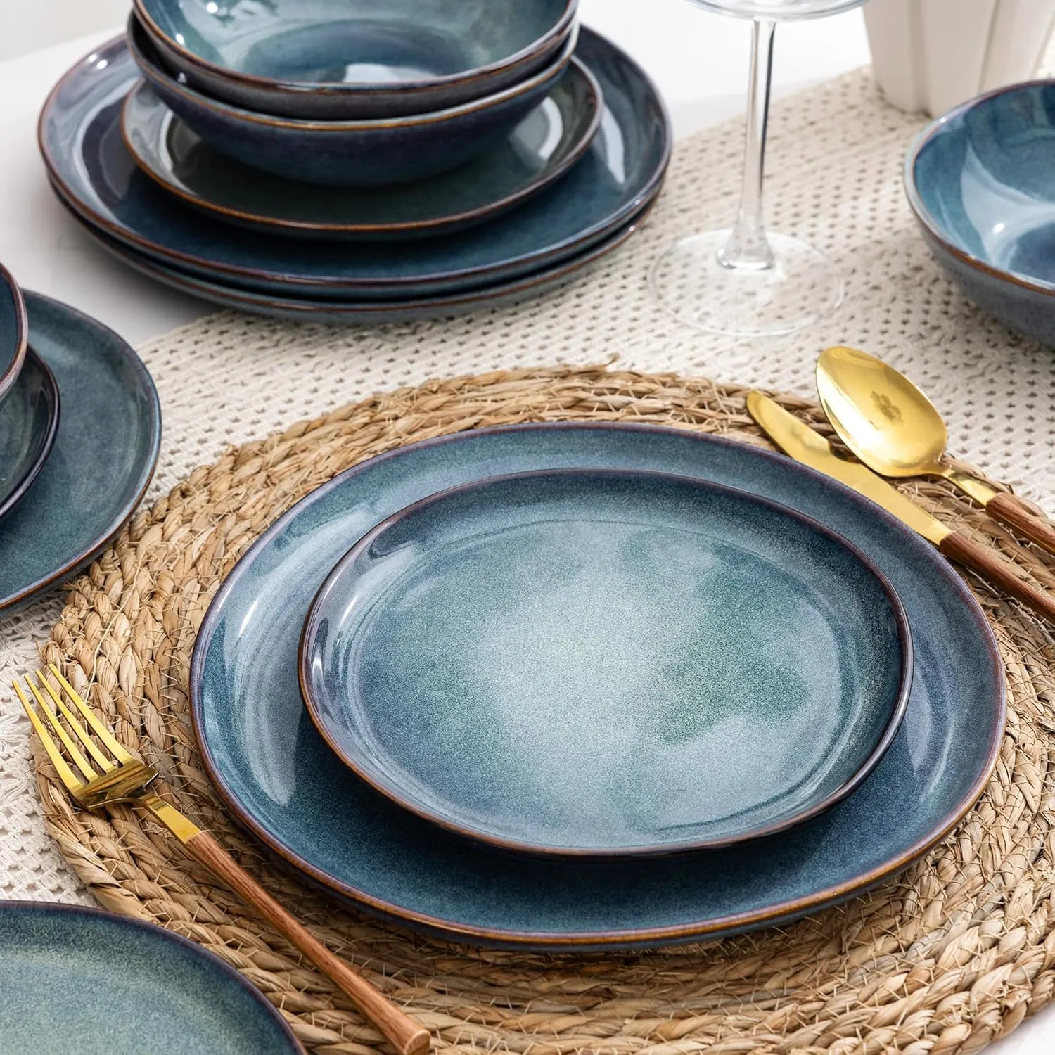 AmorArc Ceramic Dinnerware Sets,Handmade Reactive Glaze Stoneware Plates and Bowls Set,Highly Chip and Crack Resistant | Dishwasher & Microwave Safe,Service for 8 Dishes Set (24pc)
