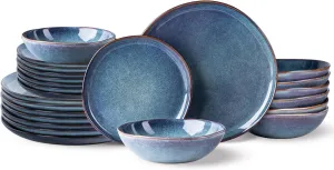 AmorArc Ceramic Dinnerware Sets,Handmade Reactive Glaze Stoneware Plates and Bowls Set,Highly Chip and Crack Resistant | Dishwasher & Microwave Safe,Service for 8 Dishes Set (24pc)