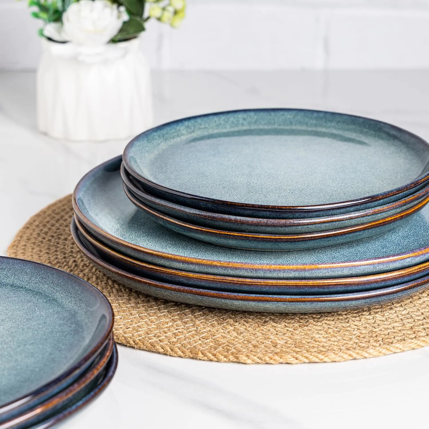 AmorArc Ceramic Dinnerware Sets,Handmade Reactive Glaze Stoneware Plates and Bowls Set,Highly Chip and Crack Resistant | Dishwasher & Microwave Safe,Service for 8 Dishes Set (24pc)