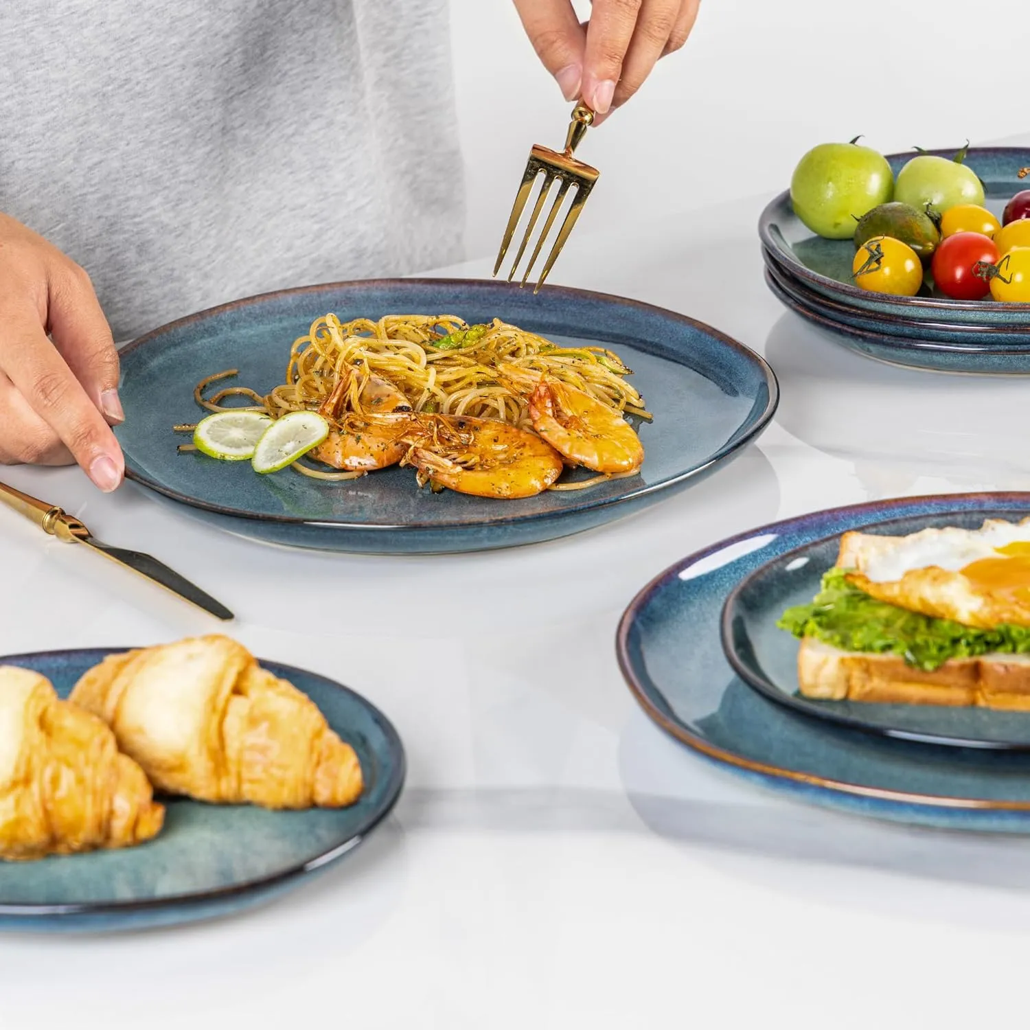 AmorArc Ceramic Dinnerware Sets,Handmade Reactive Glaze Stoneware Plates and Bowls Set,Highly Chip and Crack Resistant | Dishwasher & Microwave Safe,Service for 8 Dishes Set (24pc)