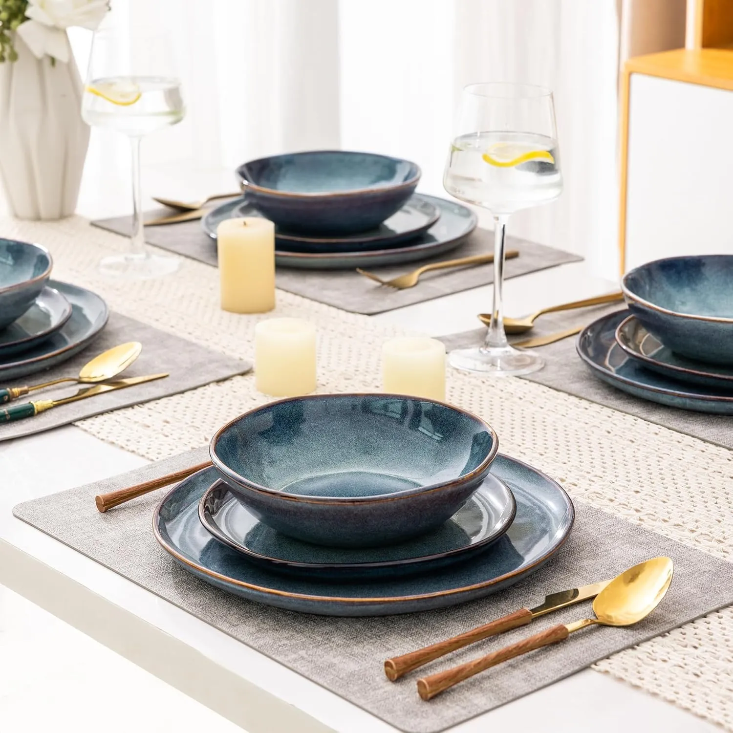 AmorArc Ceramic Dinnerware Sets,Handmade Reactive Glaze Stoneware Plates and Bowls Set,Highly Chip and Crack Resistant | Dishwasher & Microwave Safe,Service for 8 Dishes Set (24pc)