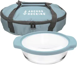 Anchor Hocking 3 Pc. 2 Qt. Oven Basics Casserole Dish w/Mineral Blue TrueFit™ Lid