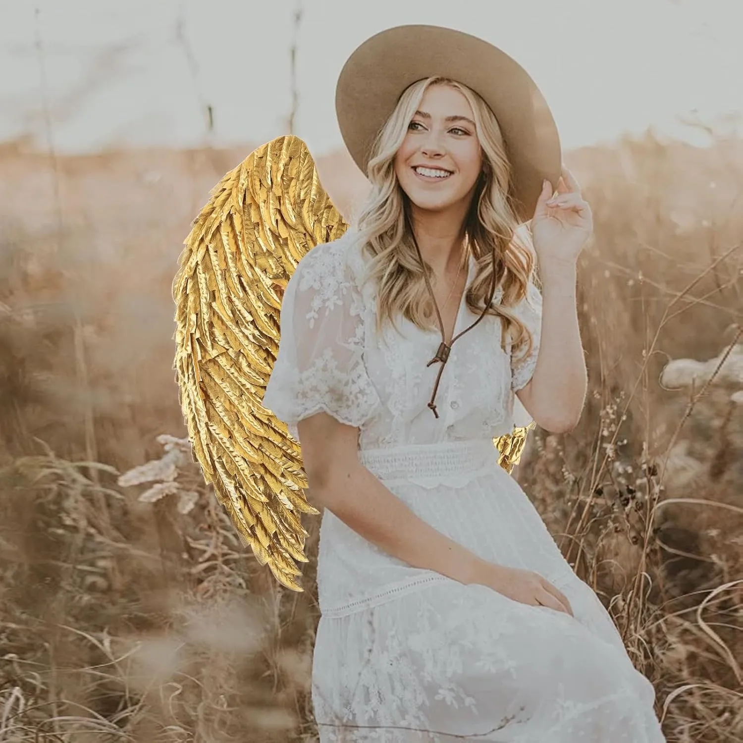 Angel Wings Costume Accessories - Realistic Wings for Adults, Lightweight Adjustable Fairy Wings for Halloween