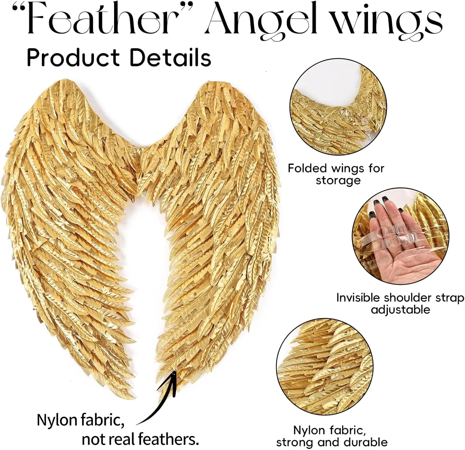 Angel Wings Costume Accessories - Realistic Wings for Adults, Lightweight Adjustable Fairy Wings for Halloween