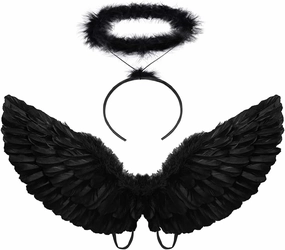 Angel costume Wings and Halo Adult Angel costumes Wings for Kids Party Children's Boys Girls Halloween (Black)