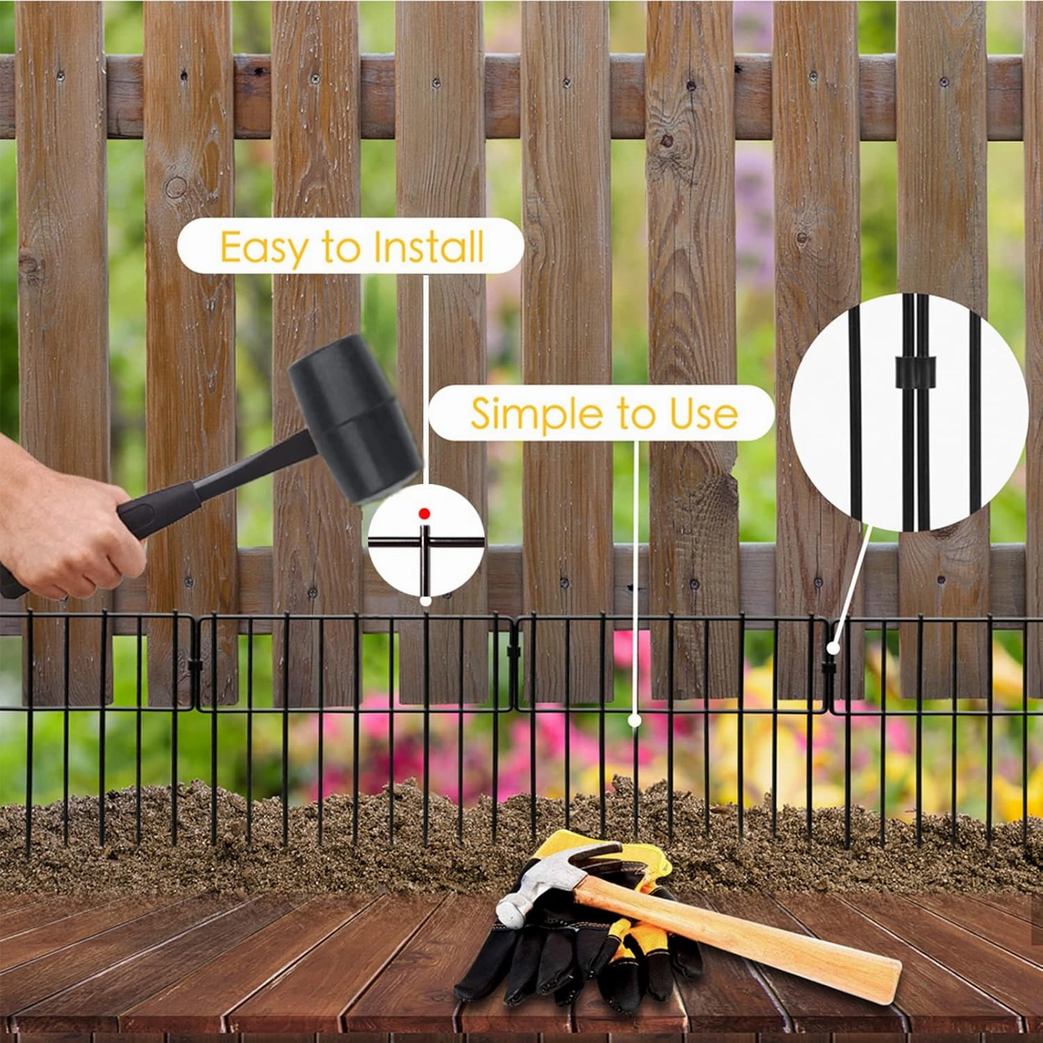 Animal Barrier Fence, 10 Pcs Upgrade 1.26 in Gap Decorative Fences No Dig Fence for Rabbits and Dog Ground Defense, Rustproof Metal Wire Garden Fence Border for Garden & Patio Landscaping