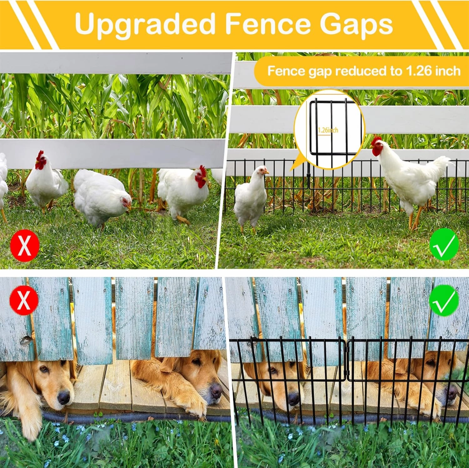 Animal Barrier Fence, 10 Pcs Upgrade 1.26 in Gap Decorative Fences No Dig Fence for Rabbits and Dog Ground Defense, Rustproof Metal Wire Garden Fence Border for Garden & Patio Landscaping