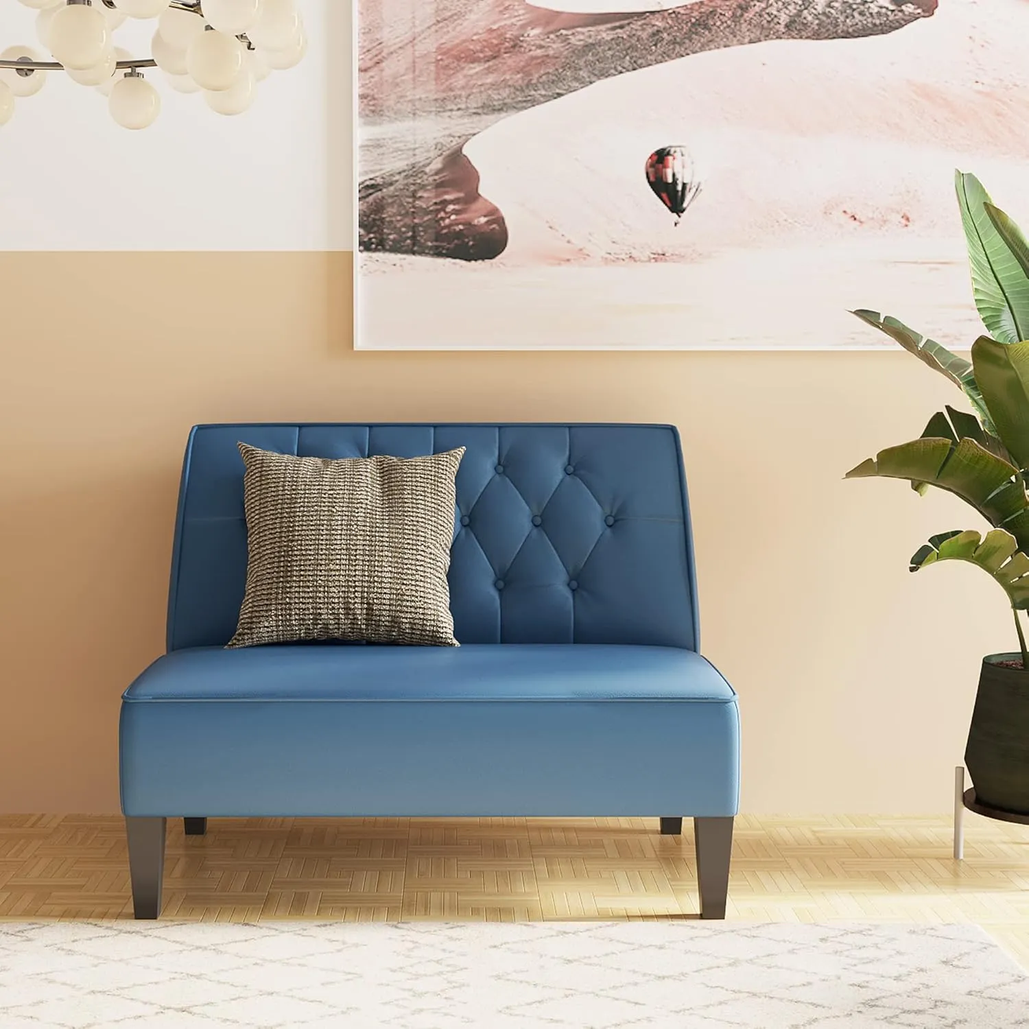 annjoe Button Tufted Loveseat Settee Upholstered Sofa Backrest Buckle Couch Banquette Bench for Dining Room Living Room Bedroom Funiture-Blue