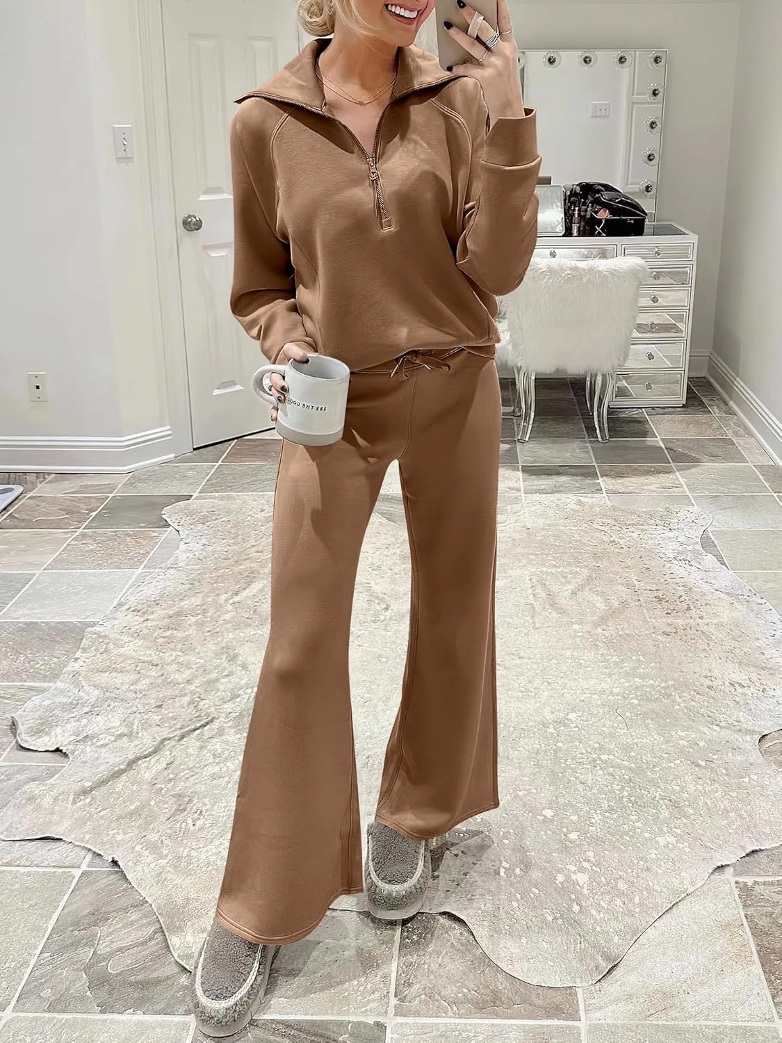 ANRABESS Women 2 Piece Outfits Sweatsuit Oversized Sweatshirt Sweatpants Tracksuit Sweat Lounge Matching Set 2025 Fall Trendy