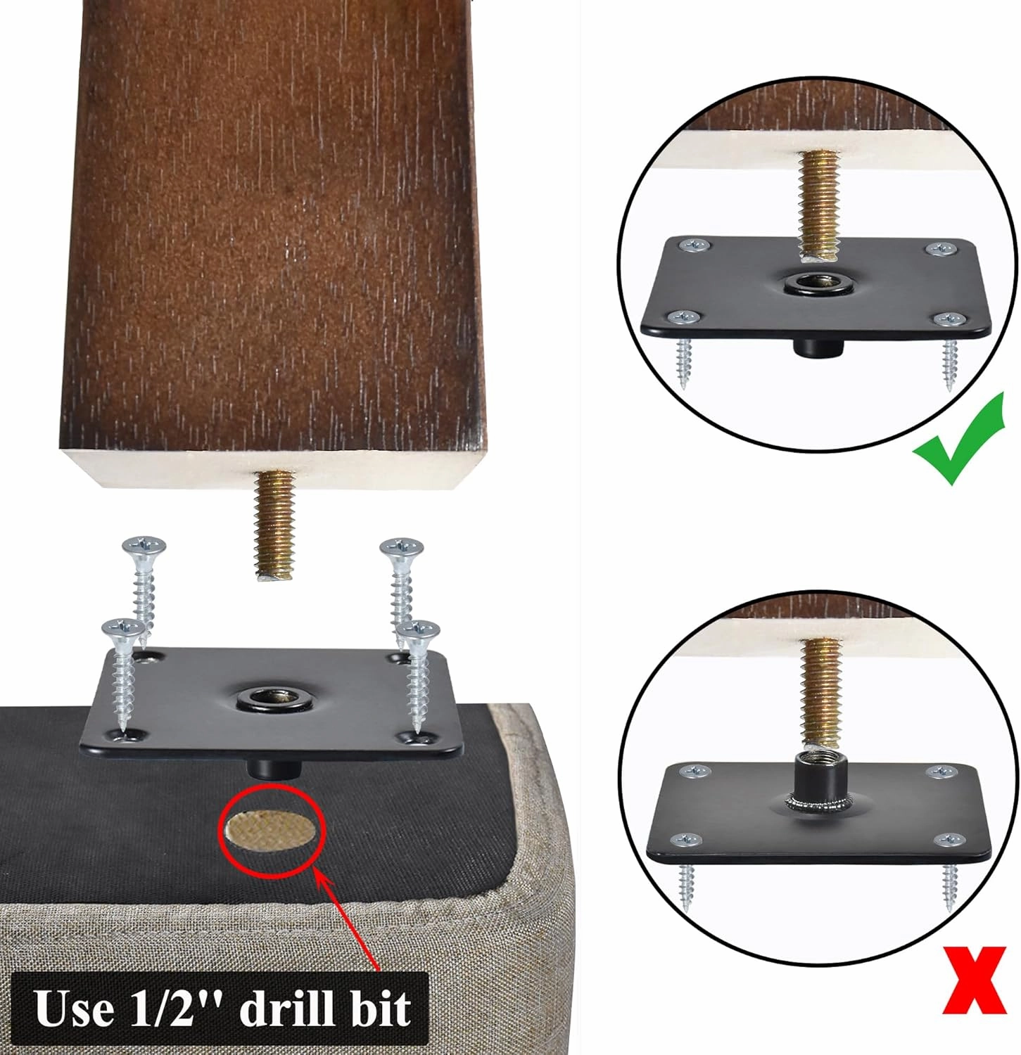 AORYVIC Wood Furniture Legs 8 inch Sofa Legs Set of 4 Square Replacement Legs Brown for MCM Ottoman Armchair Recliner Coffee Table Dresser