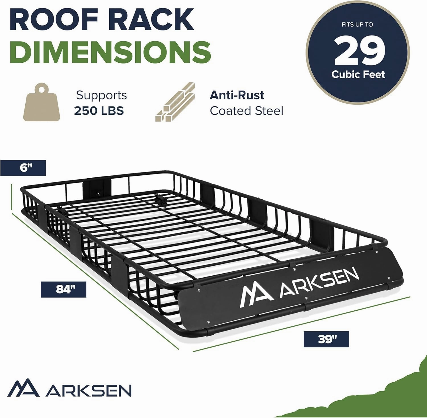 ARKSEN 84 x 39 x 6 Inch Universal 250LB Heavy Duty Roof Rack Cargo with 500D PVC Waterproof Cargo Bag, Top Luggage Holder Carrier Basket with Extension for SUV, Truck, & Car Steel Construction