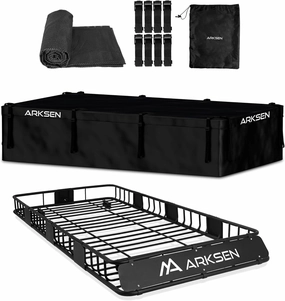 ARKSEN 84 x 39 x 6 Inch Universal 250LB Heavy Duty Roof Rack Cargo with 500D PVC Waterproof Cargo Bag, Top Luggage Holder Carrier Basket with Extension for SUV, Truck, & Car Steel Construction