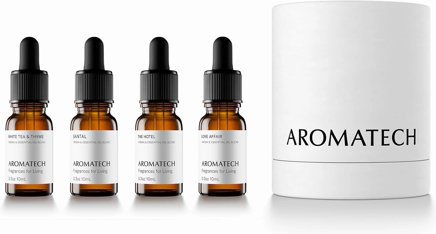 AromaTech The Bestsellers Set | Gift Set of Aroma Diffuser Essential Oils Blend of Santal, The Hotel, White Tea & Thyme, and Love Affair - 10 mL (4 Pack)