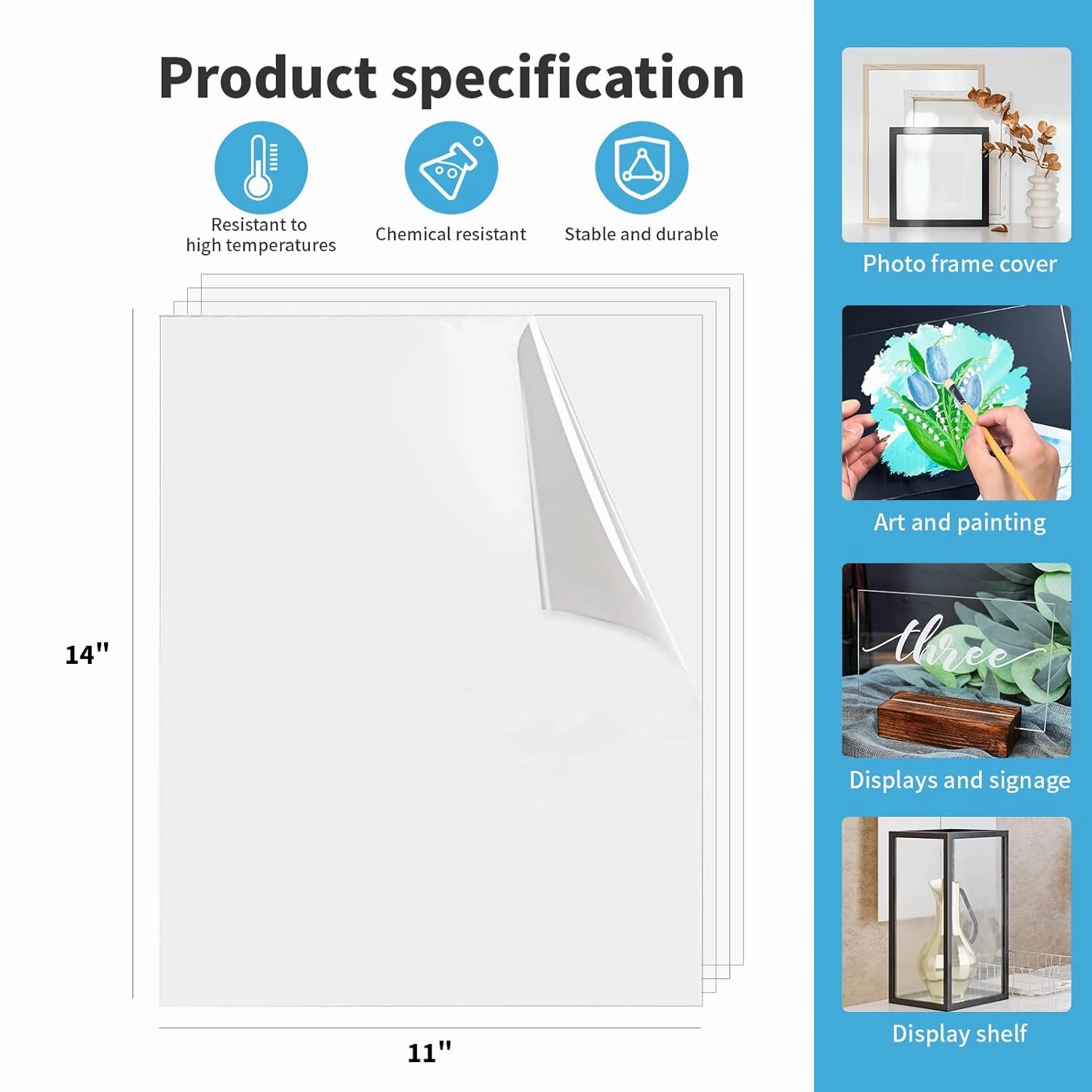 Art3d 10-Pack of 11×14" PET/Plexiglass Sheets, Transparent Clear Flexible Plastic Sheet Panels for Craft, Picture Frames, Sign Blank, DIY Display Project