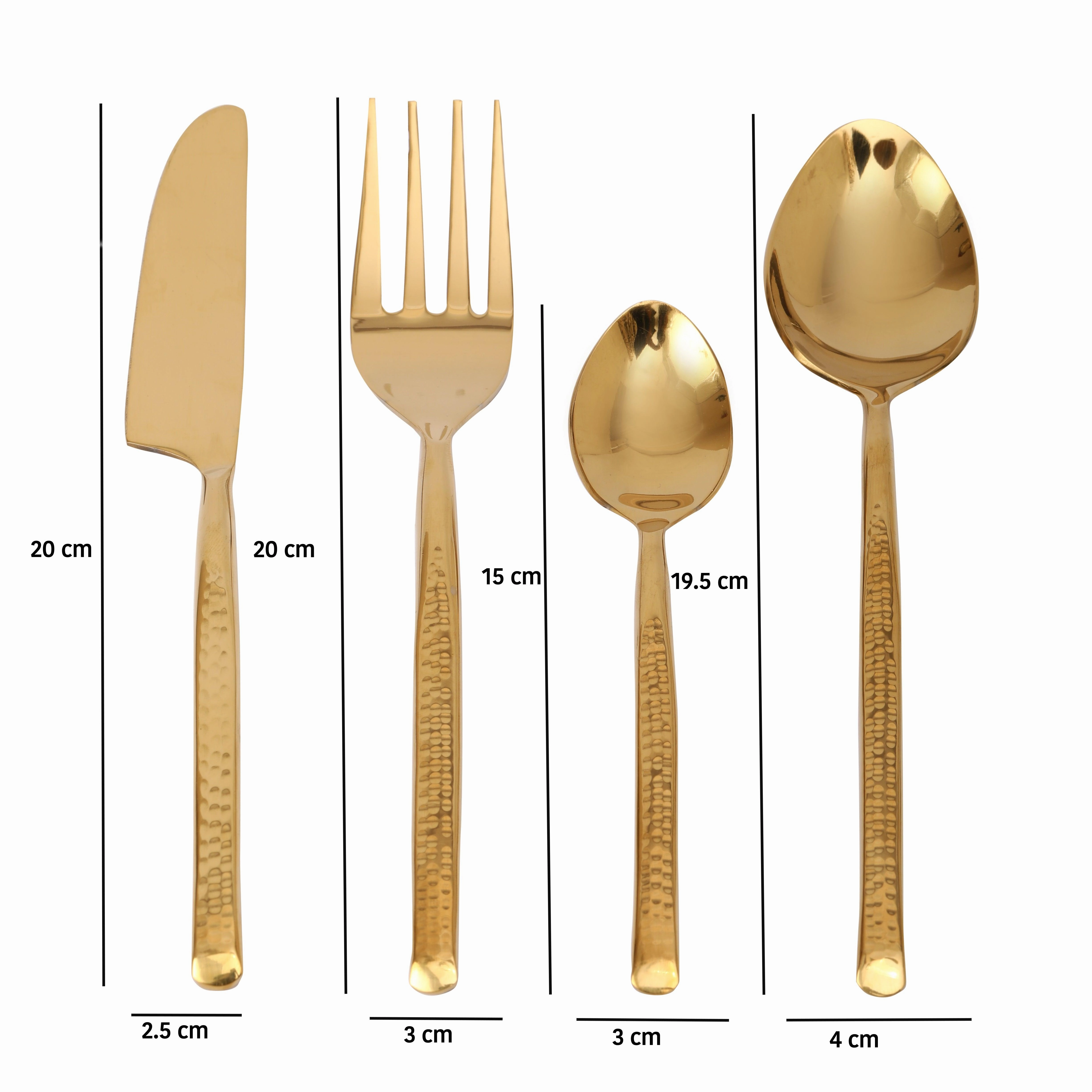 Artisan Dot Hammered Gold Cutlery Set of 16