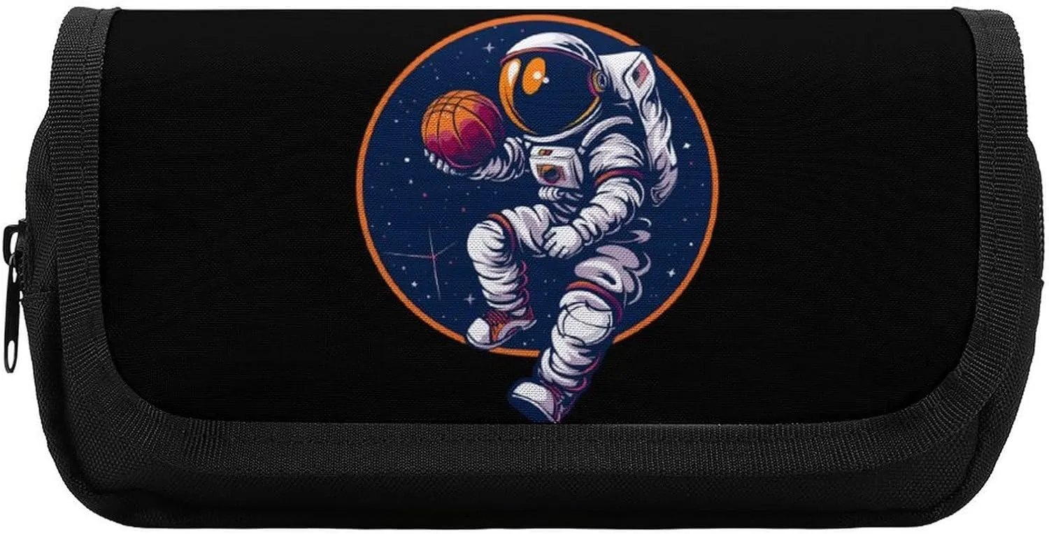 Astronaut Slam Dunk Basketball Space Pencil Case Portable Pencil Pouch Pen Bag Large Capacity Stationery Bag for Home Office