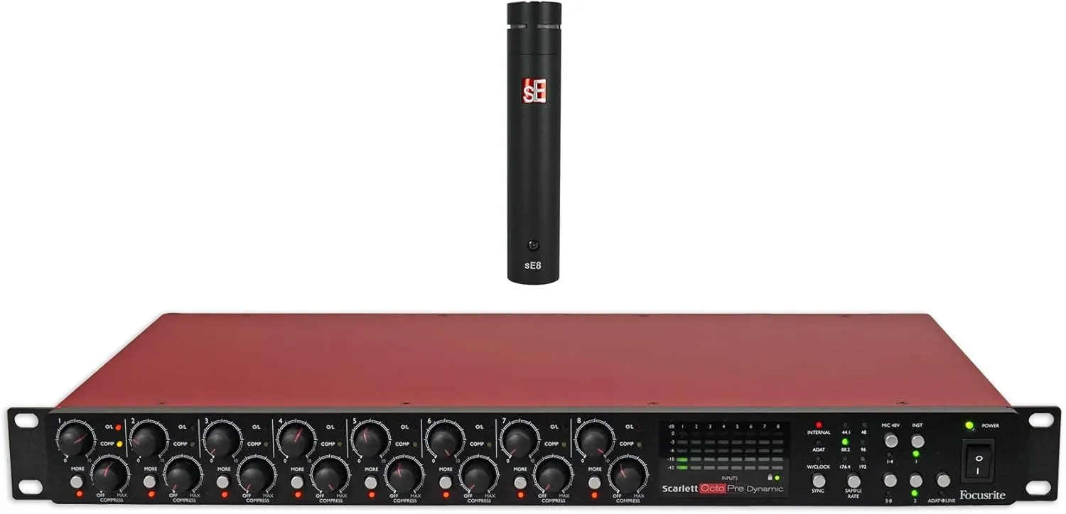 Audiosavings Bundle: Focusrite Scarlett OctoPre Dynamic 8-Channel Microphone Mic Preamp ADAT 192 kHz Bundle with Se Electronics sE8 Recording Condenser Microphone w/Gold Sputtered Diaphragm (2 Items)