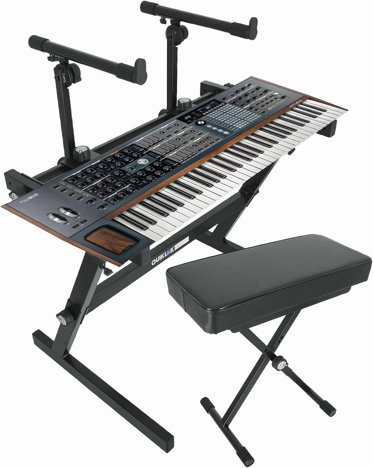 Audiosavings Bundle: Polybrute USB MIDI 6-voice 61-Key Polyphonic Analog Bundle with Quik Lok Z-726 Keyboard Stand & BX-8 Extra Keyboard Bench w/ 3 Height-Positions (3 Items)