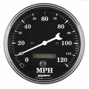 Auto Meter Gauge Speedo. 5in 120mph Elec. Prog. w/ LCD Odo Old Tyme Black