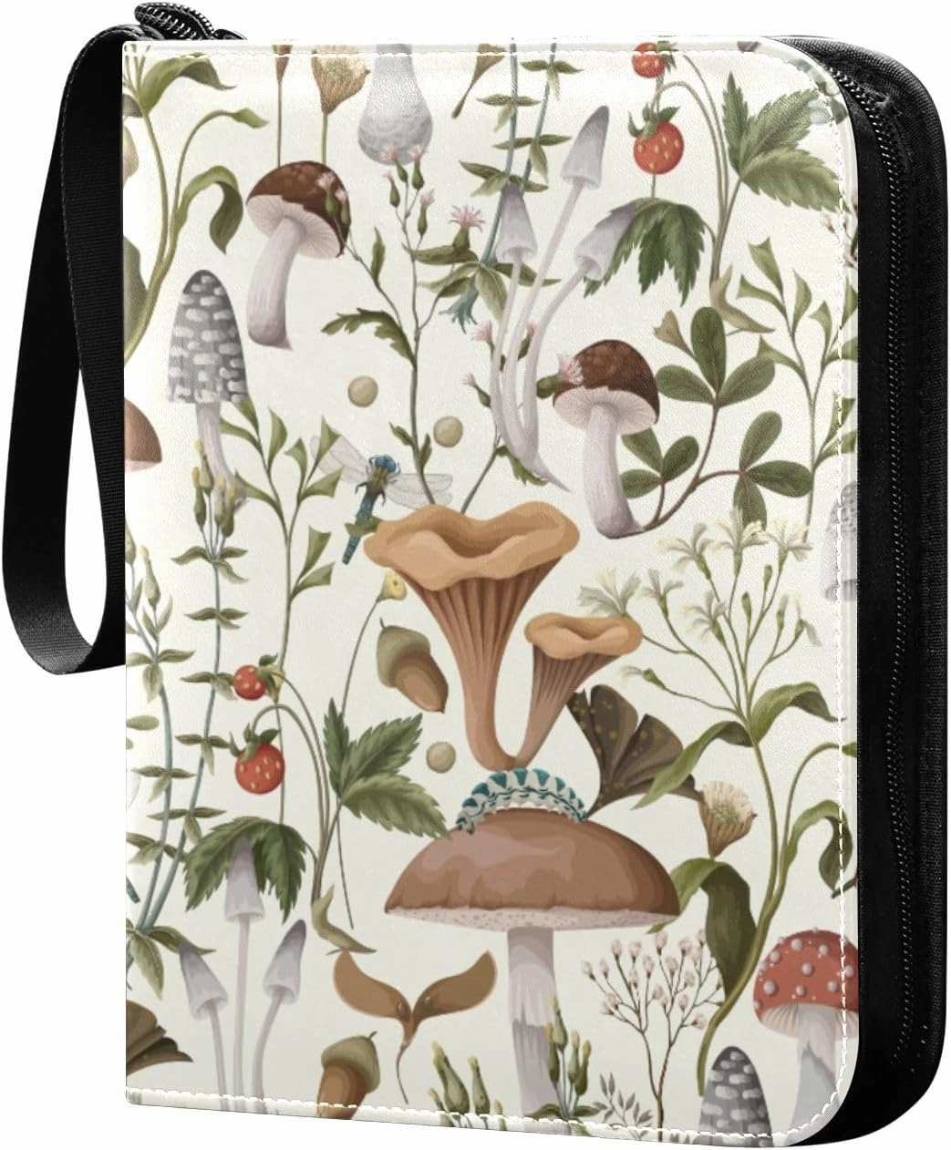 Autumn Mushrooms Berries Card Binder 4 Pocket Zipper PU Trading Card Album Fits 400 Game Cards 50 Removable Sleeves Card Folder Collection for Baseball MTG TCG Sports Cards