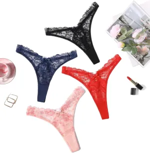 Avidlove Women Sexy Underwear Lace G-string Exotic Lingerie Panties V-Shape Cheeky Tangas with Bow Decor