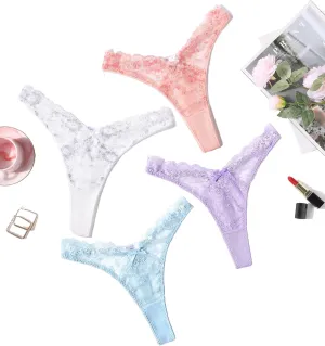Avidlove Women Sexy Underwear Lace G-string Exotic Lingerie Panties V-Shape Cheeky Tangas with Bow Decor
