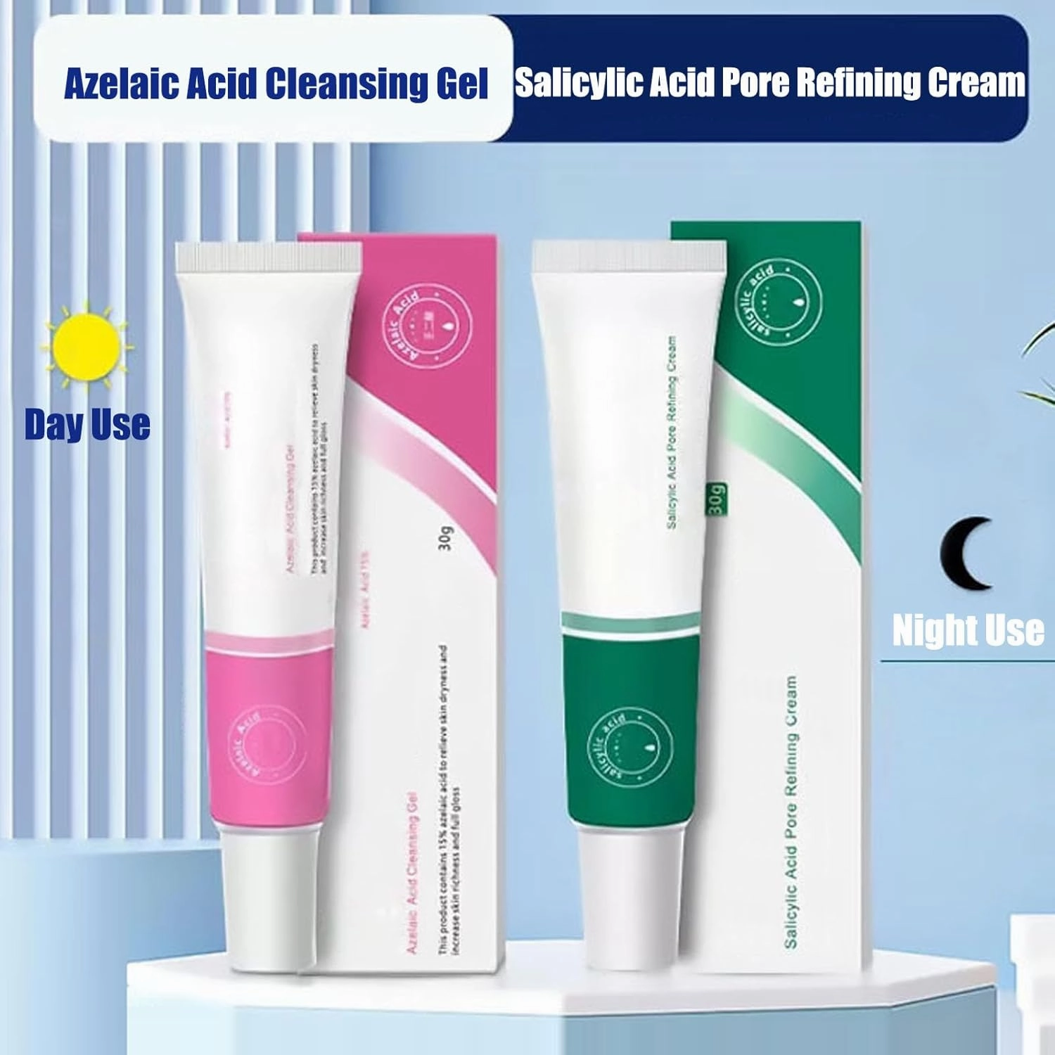 Azelaic Acid Cleansing Gel, Salicylic Acid Pore Refining Cream, Salicylic Acids Pore Shrinking Cream, Azelaic Acids Topical Gel (1set)
