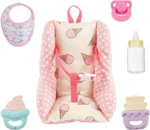BABESIDE Baby Doll Car Seat, Doll Carrier Toy, Baby Doll Accessories with Bib, Rattle, Doll Bottle Feeding Set for 10-12 Inch Dolls