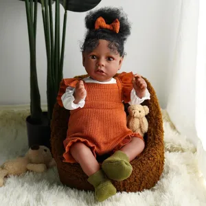 BABESIDE Black Reborn Baby Dolls - 20 Inch Realistic Baby Doll Girl with Curly Hair Soft Body Real Life Baby Newborn Dolls for Kids Ages 3 