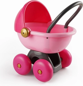 BABESIDE Mini Doll Stroller Toy for Dollhouse, Baby Doll Stroller with Realistic Design,Simulated Baby Carriage Model, Rosy Abs, Fits 12-14 inch Reborn Baby Dolls,Kids Pretend Play Decoration