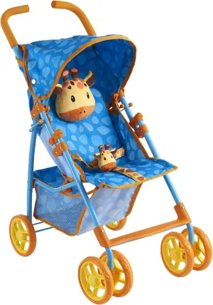 Baby Doll Stroller for Toddlers 3-10, Pillow Animal Toy Baby Stoller for Dolls, Blue Folding Baby Toy Stroller for Dolls, Foldable Baby Stroller Toy for Girls, for Bigger Kids (Giraffe)