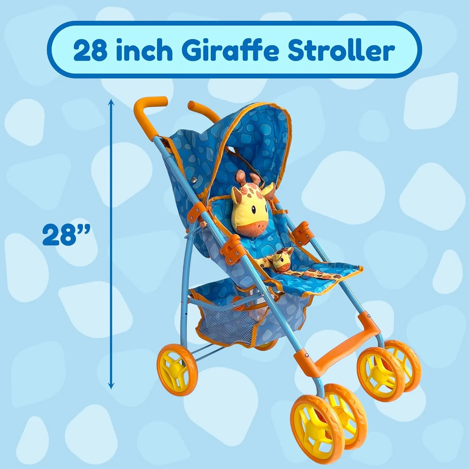 Baby Doll Stroller for Toddlers 3-10, Pillow Animal Toy Baby Stoller for Dolls, Blue Folding Baby Toy Stroller for Dolls, Foldable Baby Stroller Toy for Girls, for Bigger Kids (Giraffe)