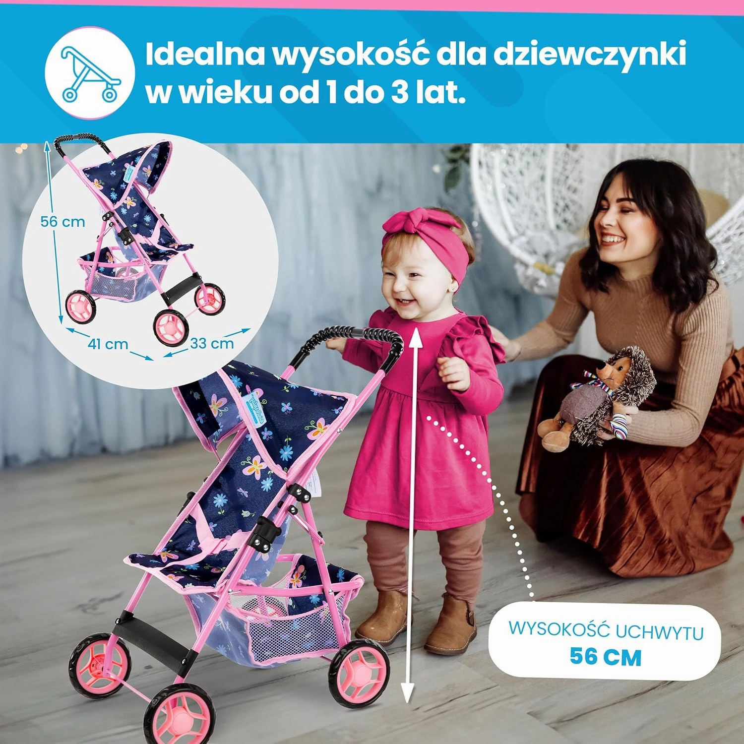 Baby Doll Stroller | Pram for Girls | Umbrella Stroller for Kids - Lightweight Play Carriage for Toddler Ages 2  Years | Baby Doll Accessories with Storage | 22.05-Inch Handle Height, Model KP0280I