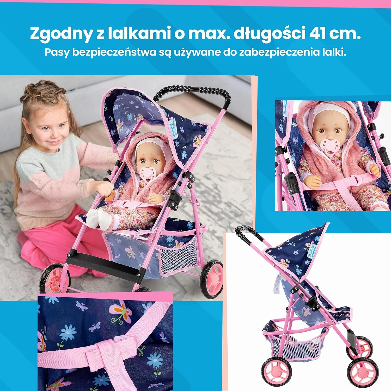 Baby Doll Stroller | Pram for Girls | Umbrella Stroller for Kids - Lightweight Play Carriage for Toddler Ages 2  Years | Baby Doll Accessories with Storage | 22.05-Inch Handle Height, Model KP0280I