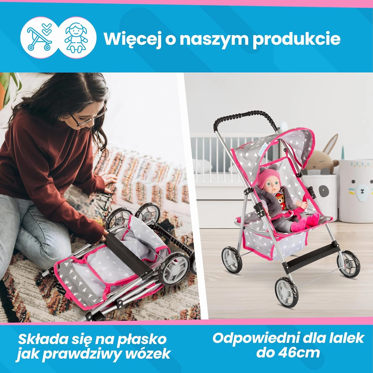 Baby Doll Stroller | Pram for Girls | Umbrella Stroller for Kids - Lightweight Play Carriage for Toddler Ages 2  Years | Baby Doll Accessories with Storage | 22.05-Inch Handle Height, Model KP0280I