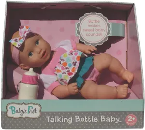 Baby's First Goldberger 13" Soft Body Talking Baby Doll with Bottle Baby White Top. A Realistic and Lightweight Soft Body Baby Doll for Children 2 Year & Up.