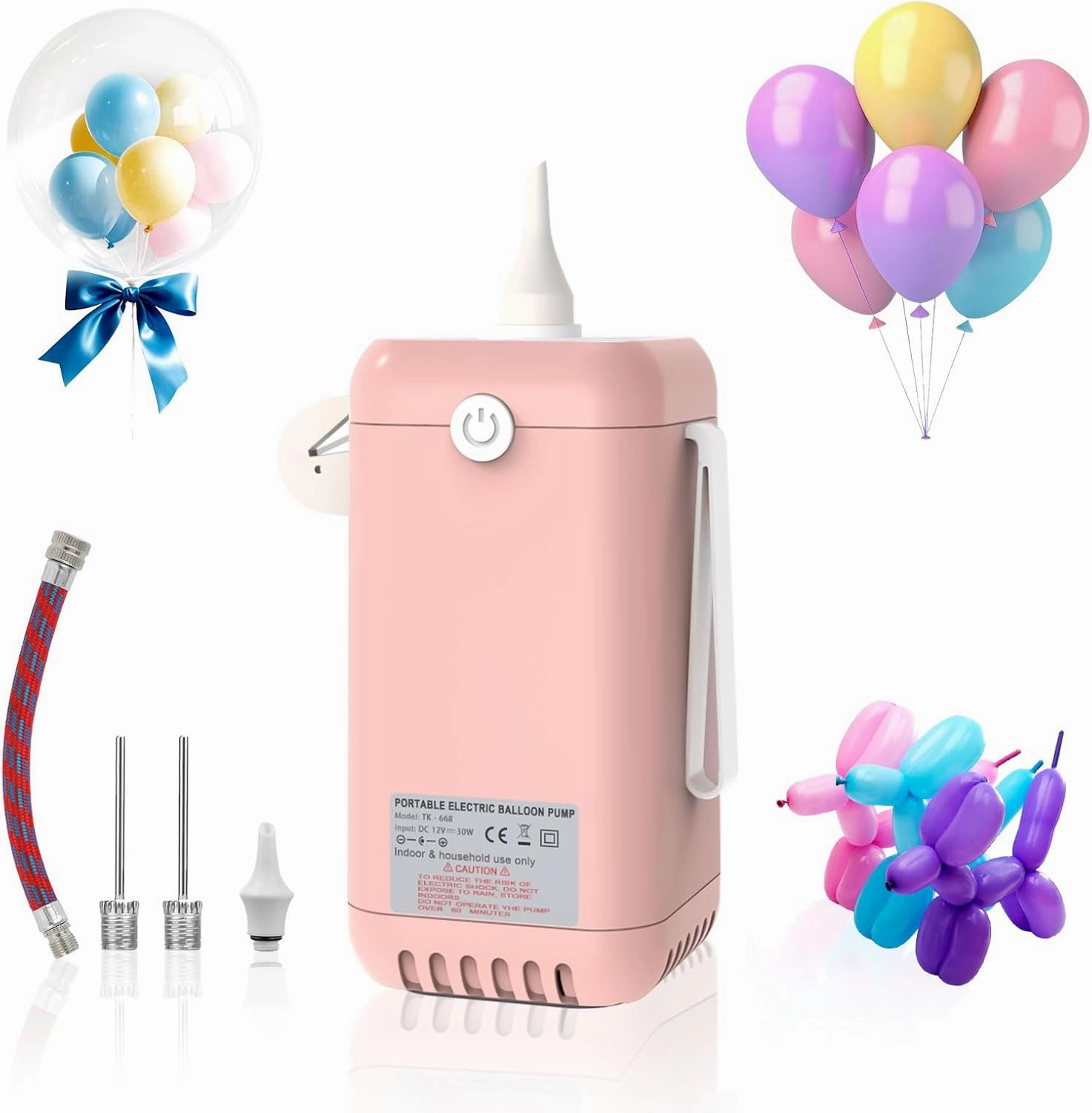 Ball Pump Balloon Electric Pump, Balloon Pump Portable Long Animal Balloon Pump, Electric Blower Machine Inflator Basketball Pump for Party/Wedding/Birthday Decorations (Pink,110V,15W)