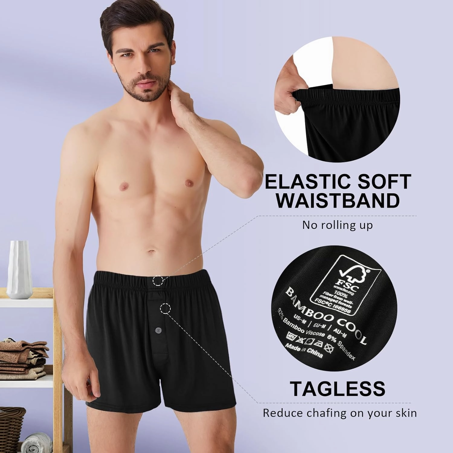BAMBOO COOL Men's Boxers Short Boxer for Men Soft Comfortable Casual Breathable Underwear (3 Pack or 5 Pack)